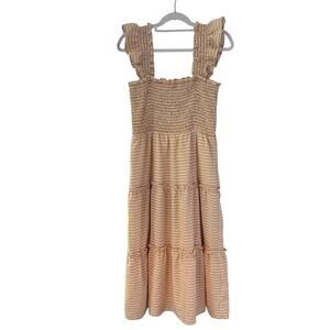 Women's Gingham Smocked Tiered Midi Dress size Large Cottagecore Sundress Flowy